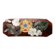 バレッタ 白蝶貝 ボヘミアングラス 淡水パール ラインストーン ジャスパー ブラウン マルチカラー フラワー 149452