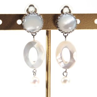 イヤリング 白蝶貝 淡水パール ホワイト オーバル 150830