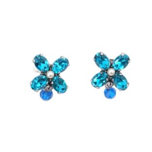 ピアス ラインストーン パール ブルー ホワイト フラワー 085074