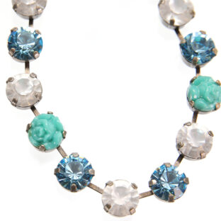 ネックレス ボヘミアングラス ラインストーン ブルー ローズ 089725