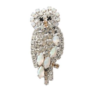 バッジ ラインストーン ホワイト ふくろう 133364