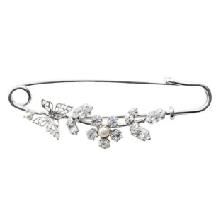 ブローチ ラインストーン フラワー バタフライ パール クリア ホワイト 137710