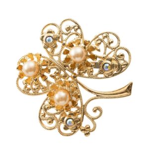 ブローチ パール ラインストーン クローバー ゴールド 139828