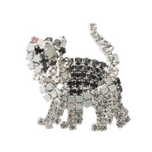 バッジ ラインストーン ブラック ホワイト キャット リボン 140358