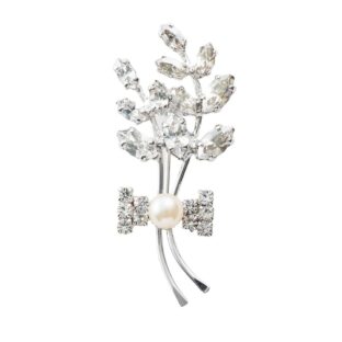 ブローチ ラインストーン パール クリアカラー ボタニカル リボン 143171