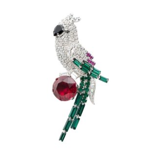 ブローチ ラインストーン おうむ クリア レッド グリーン 149884