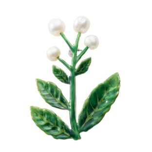 ブローチ 七宝 木の実 淡水パール ホワイト グリーン 150071