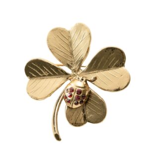 ブローチ ラインストーン クローバー レッド ゴールド 150347