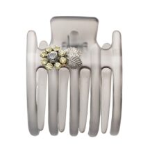 ヘアクリップ スターリリー ラインストーン グレー イエロー フラワー 150898