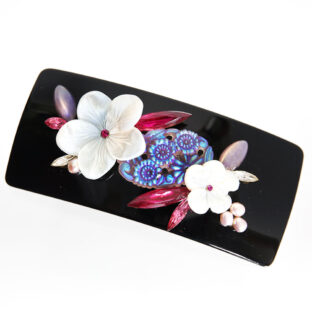 バレッタ 白蝶貝 淡水パール ボヘミアングラス ラインストーン ホワイト ピンク フラワー150890