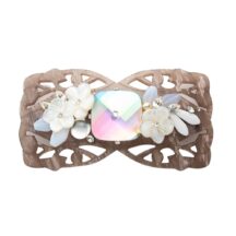 バレッタ 白蝶貝 ボヘミアングラス ホワイト グレー フラワー 150757